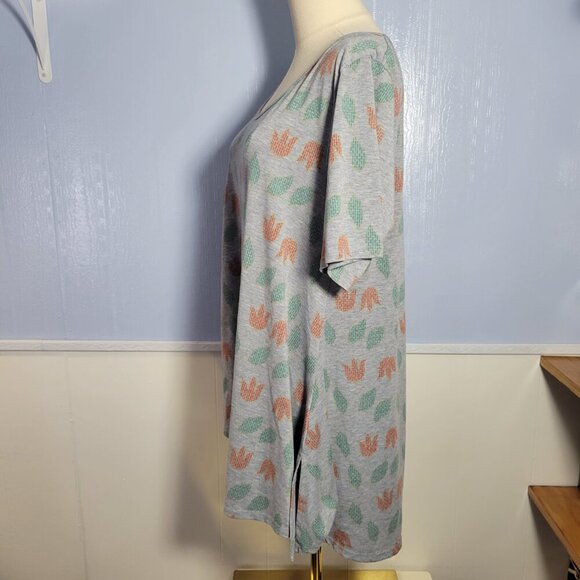 Lularoe Large Light Gray Orange Tulip Floral Print Flowy Shortsleeve Tunic Top - Picture 7 of 9